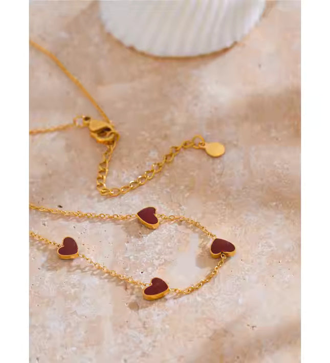 Eternal Love Necklace – A Chain of Hearts in Gold & Crimson