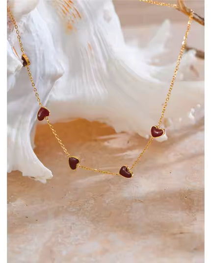 Eternal Love Necklace – A Chain of Hearts in Gold & Crimson