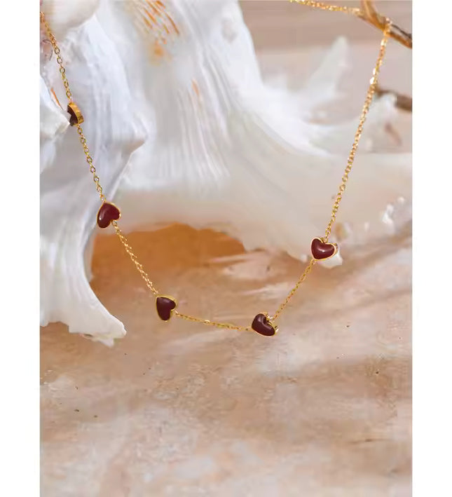 Eternal Love Necklace – A Chain of Hearts in Gold & Crimson