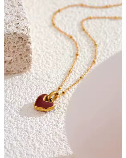 Crimson Love Necklace – A Timeless Heart in Gold & Deep Red