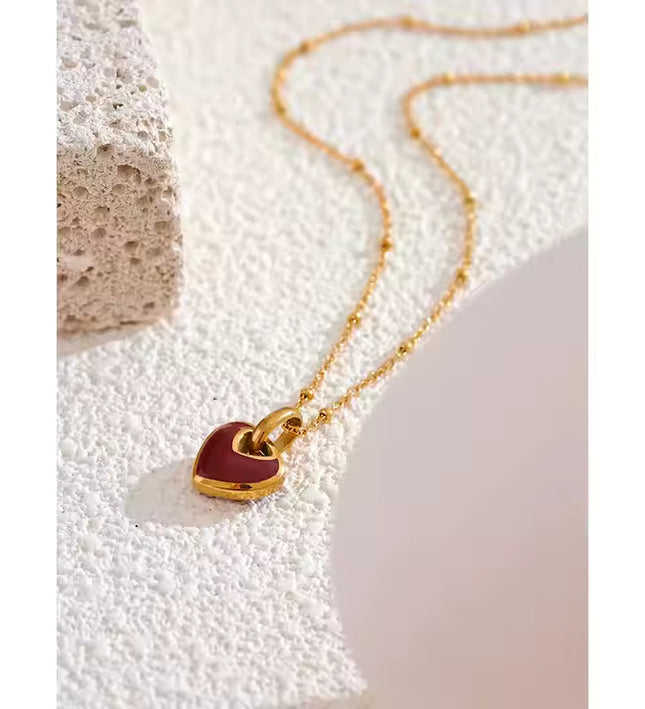 Crimson Love Necklace – A Timeless Heart in Gold & Deep Red