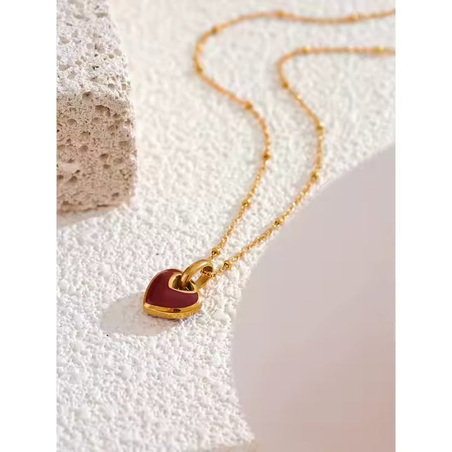 Crimson Love Necklace – A Timeless Heart in Gold & Deep Red