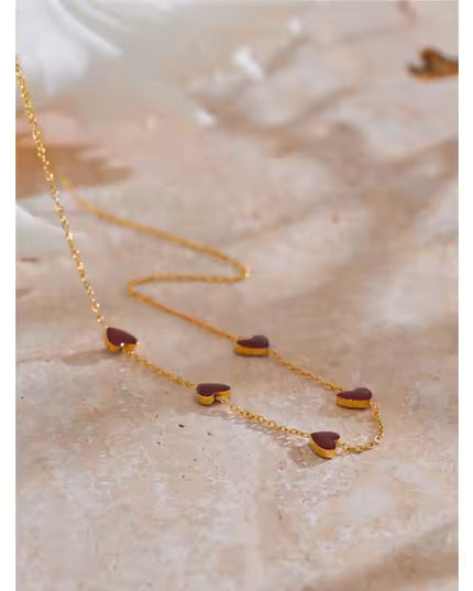 Eternal Love Necklace – A Chain of Hearts in Gold & Crimson