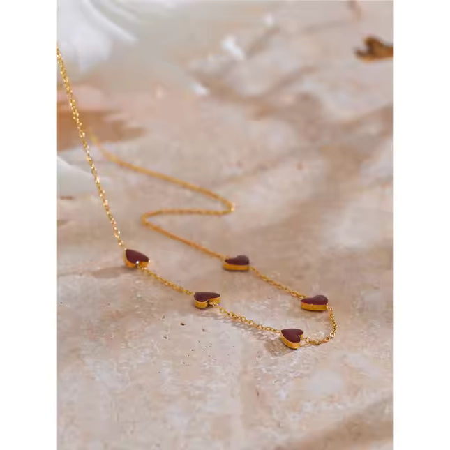 Eternal Love Necklace – A Chain of Hearts in Gold & Crimson