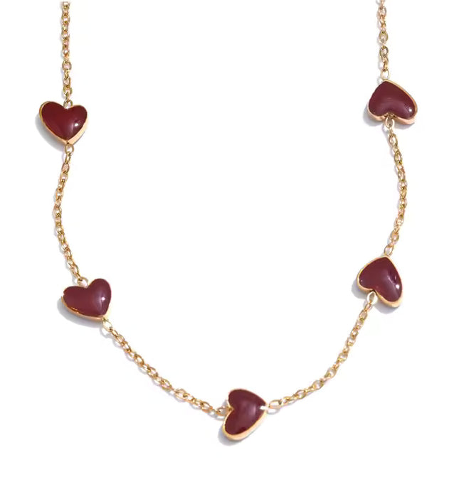 Eternal Love Necklace – A Chain of Hearts in Gold & Crimson