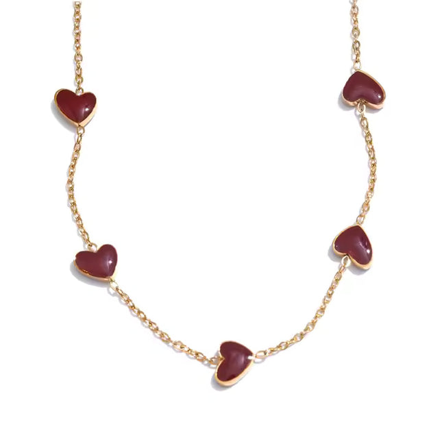 Eternal Love Necklace – A Chain of Hearts in Gold & Crimson