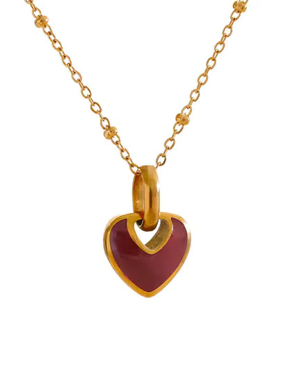 Crimson Love Necklace – A Timeless Heart in Gold & Deep Red