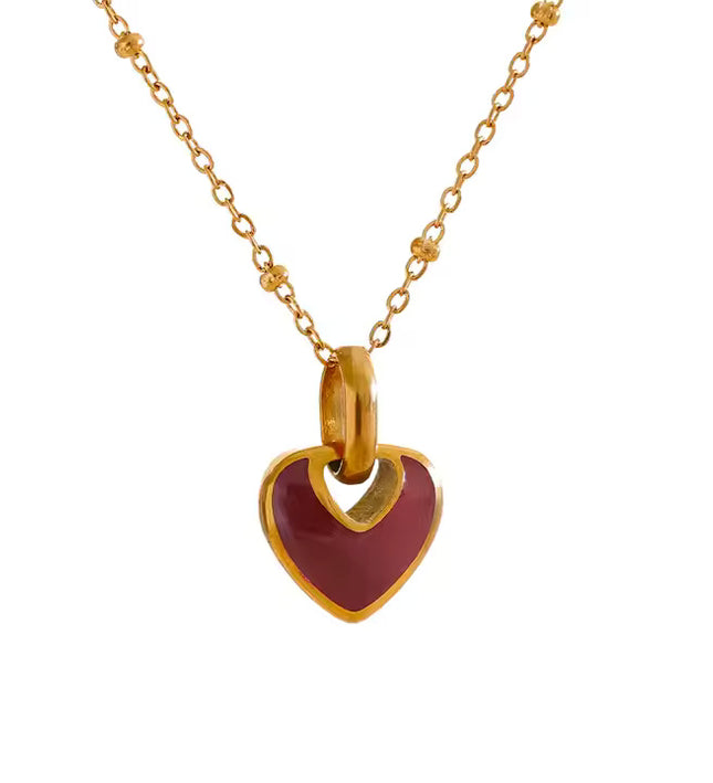 Crimson Love Necklace – A Timeless Heart in Gold & Deep Red