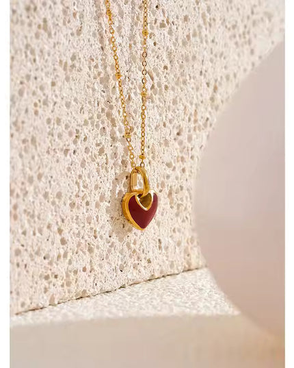 Crimson Love Necklace – A Timeless Heart in Gold & Deep Red