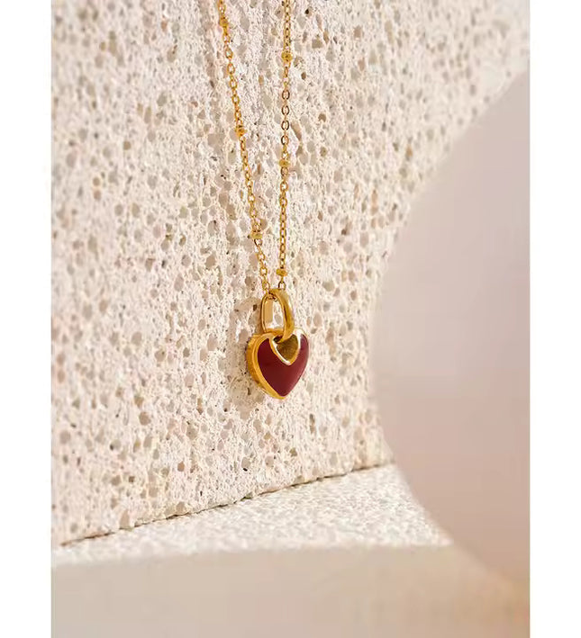 Crimson Love Necklace – A Timeless Heart in Gold & Deep Red