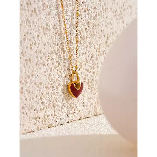 Crimson Love Necklace – A Timeless Heart in Gold & Deep Red