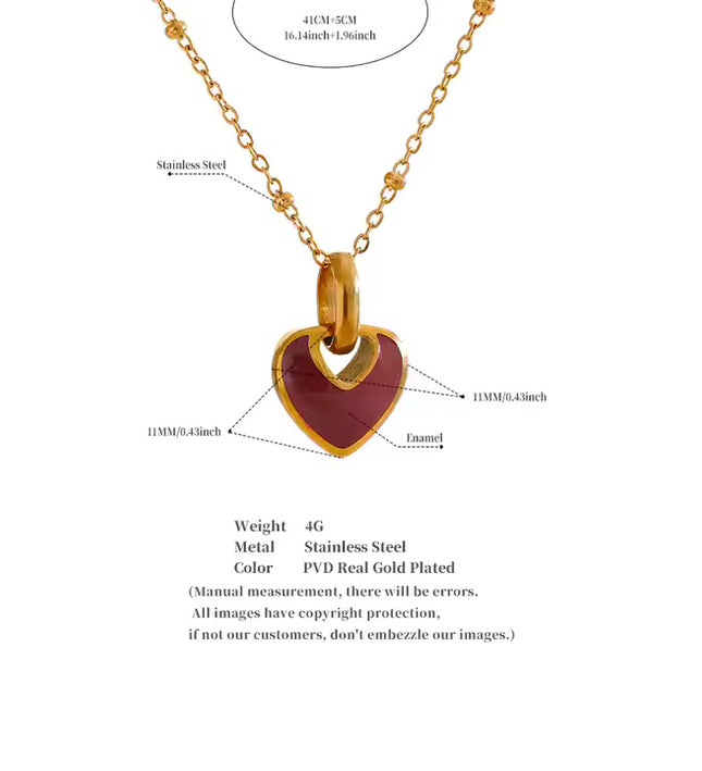 Crimson Love Necklace – A Timeless Heart in Gold & Deep Red